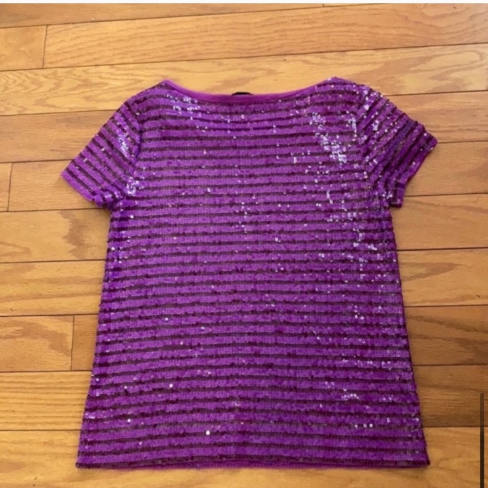 J. Crew Top Womens XXS Purple Sequin Striped Short Sleeve Top - Picture 4 of 5